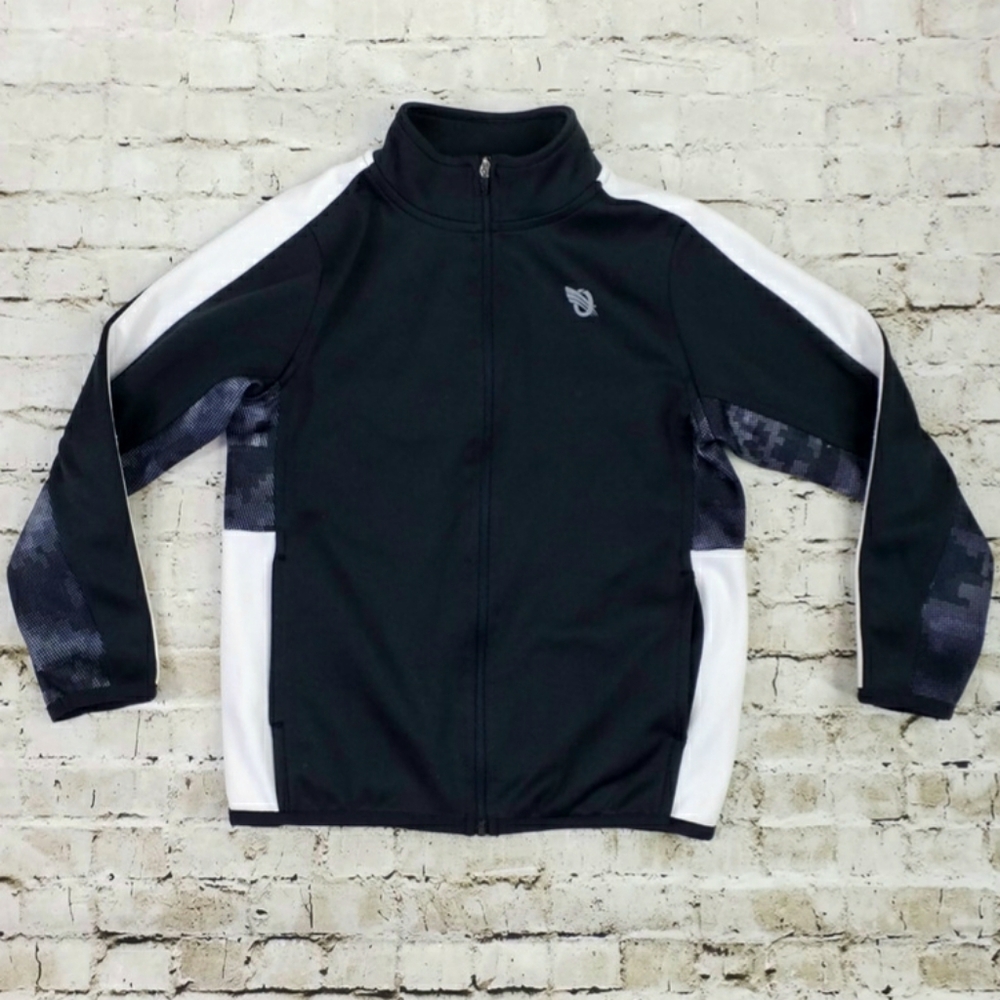 OshKosh Black White Mock Neck Full Zip Long Sleeve Knit Jacket Boys Size 6